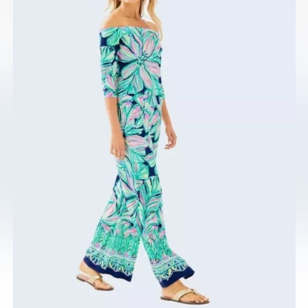 Lilly Pulitzer Pants Weslee Floral Palazzo Wide Leg Dancing Lady High Tide